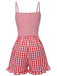 Red 1950s Strawberry Plaid Suspender Romper