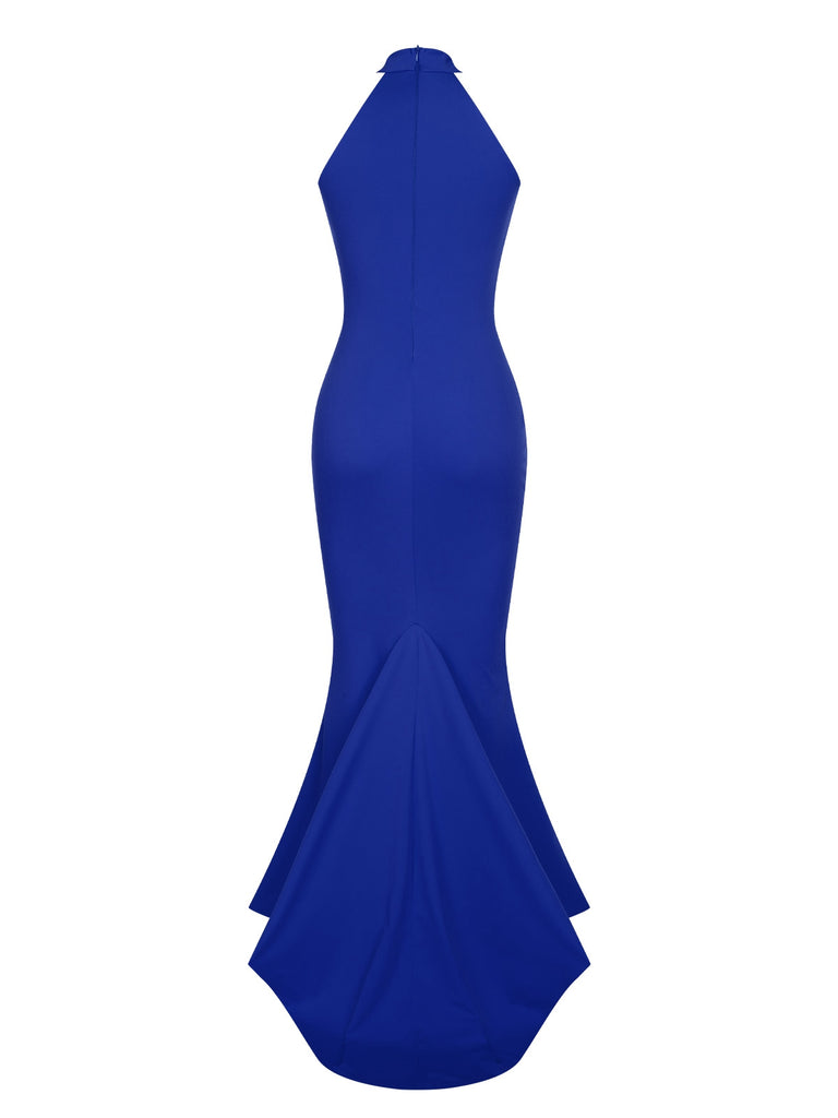 Retro 1930s Solid Halter Mermaid Dress