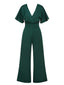 Green 1960s V-Neck High Waist Wide-Leg Jumpsuit