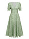 Green 1940s V-Neck Floral Lantern Sleeves Dress