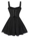 Black Solid Sleeveless Lace Mini Dress