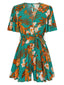 Green 1970s V-Neck Ruffle Sleeves Romper