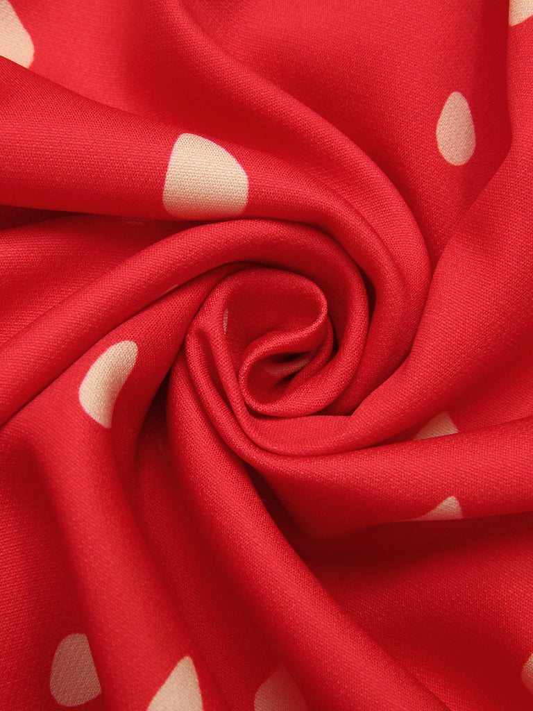 Red 1950s Strawberry Ruffle Belt Dress