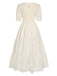 1930s Round Neck Puff Sleeve Wrinkle Dress