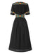 Pure Cotton Black 1940s V-Neck Floral Dress