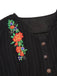 Pure Cotton Black 1940s V-Neck Floral Dress