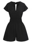 1970s Solid Elastic Waist Wrap V-Neck Romper