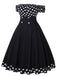 Black 1950s Off Shoulder Polka Dots Dress With Accessories Set