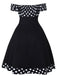 Black 1950s Off Shoulder Polka Dots Dress With Accessories Set