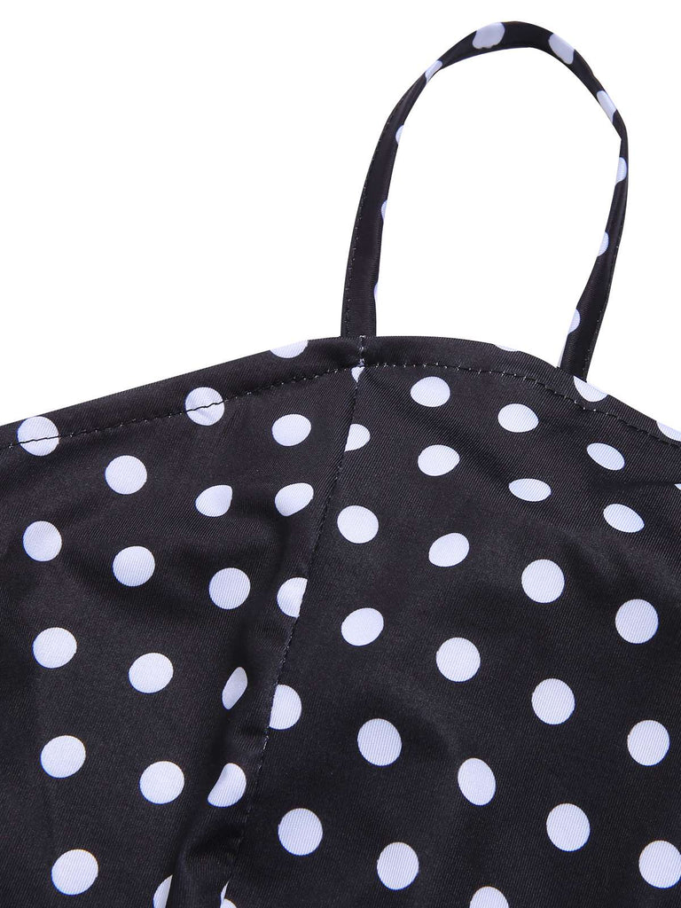 Black 1940s Polka Dots Back Strap Jumpsuit