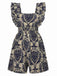 1970s Baroque Prints Square Neck Ruffles Romper