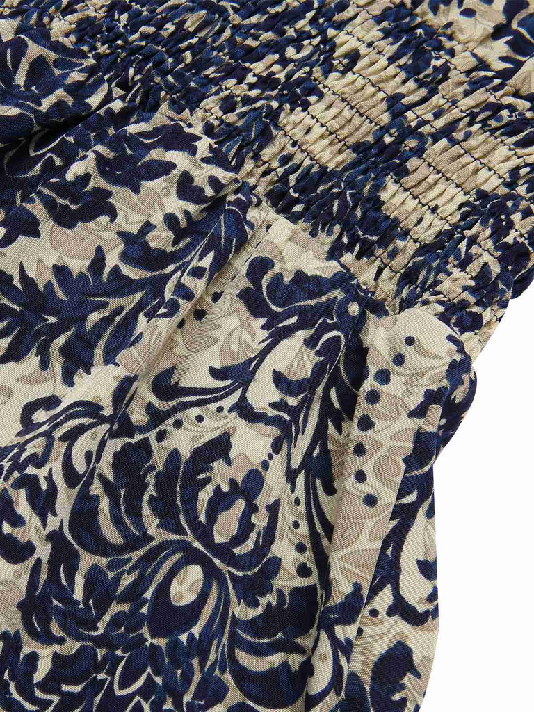 1970s Baroque Prints Square Neck Ruffles Romper