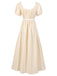 1930s Solid Square Neck Puff Sleeves Dress