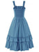 1930s Solid Square Neck Drawstring Layered Dress