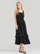 1930s Solid Square Neck Drawstring Layered Dress