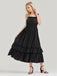 1930s Solid Square Neck Drawstring Layered Dress