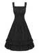 1930s Solid Square Neck Drawstring Layered Dress