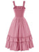 1930s Solid Square Neck Drawstring Layered Dress
