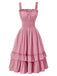 1930s Solid Square Neck Drawstring Layered Dress