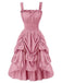 1930s Solid Square Neck Drawstring Layered Dress