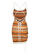 Multicolor 1960s Bohemian Drawstring Knit Straps Dress
