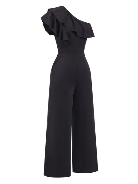Black 1940s Solid One Shoulder Jumpsuit | Retro Stage