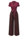 Green 1930s Plaid Keyhole Neck Belted Jumpsuit