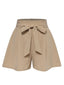 Khaki 1950s Solid Belted Shorts