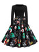 Green 1950s Christmas Print Belted Dress