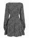 Black 1950s Lapel Lantern Sleeves Ditsy Floral Dress