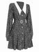 Black 1950s Lapel Lantern Sleeves Ditsy Floral Dress
