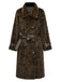 Brown 1950s Leopard Lapel Faux Fur Coat