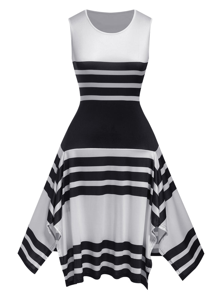 1930s Round Neck Sleeveless Striped Dress