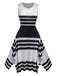 1930s Round Neck Sleeveless Striped Dress
