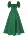 1940s Side Slit Puff Sleeve Square Neck Dress