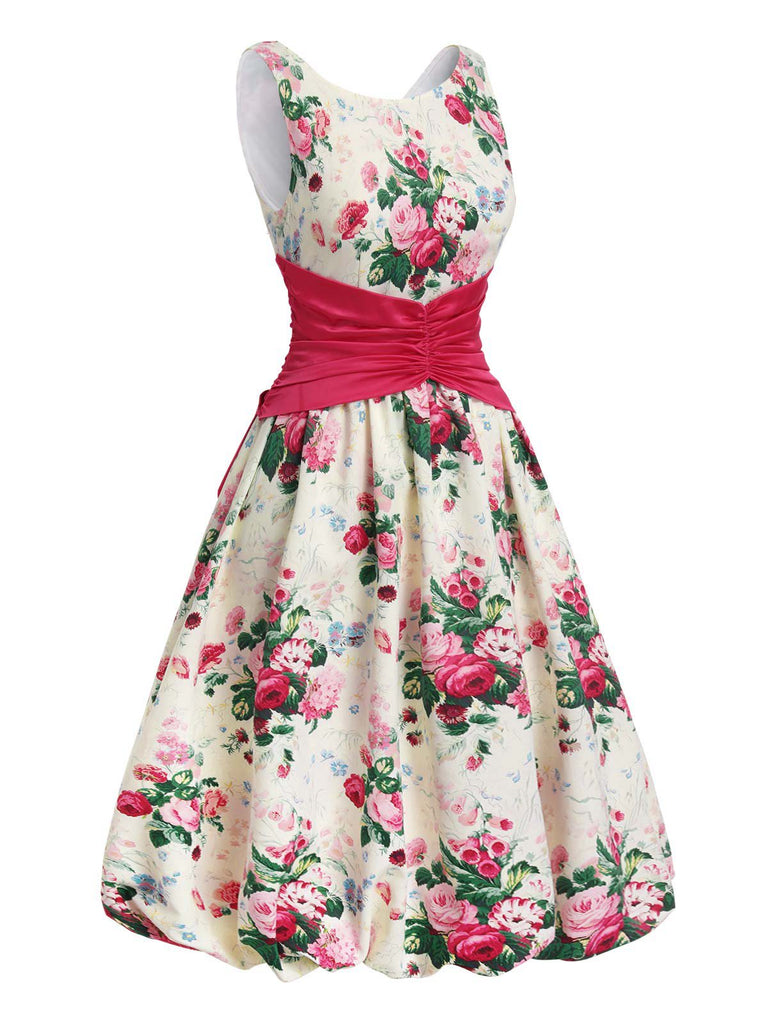 Multicolor 1950s Back Bow Antique Floral Dress