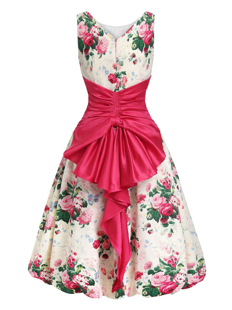 Multicolor 1950s Back Bow Antique Floral Dress