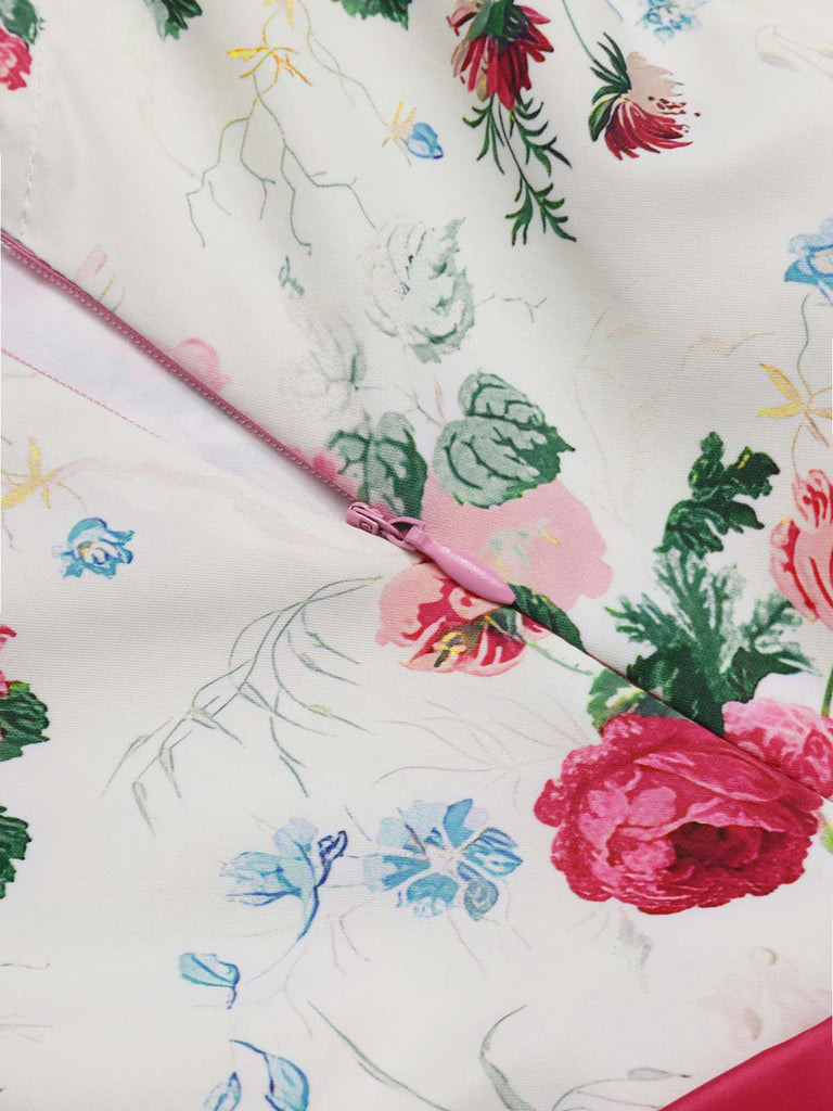 Multicolor 1950s Back Bow Antique Floral Dress