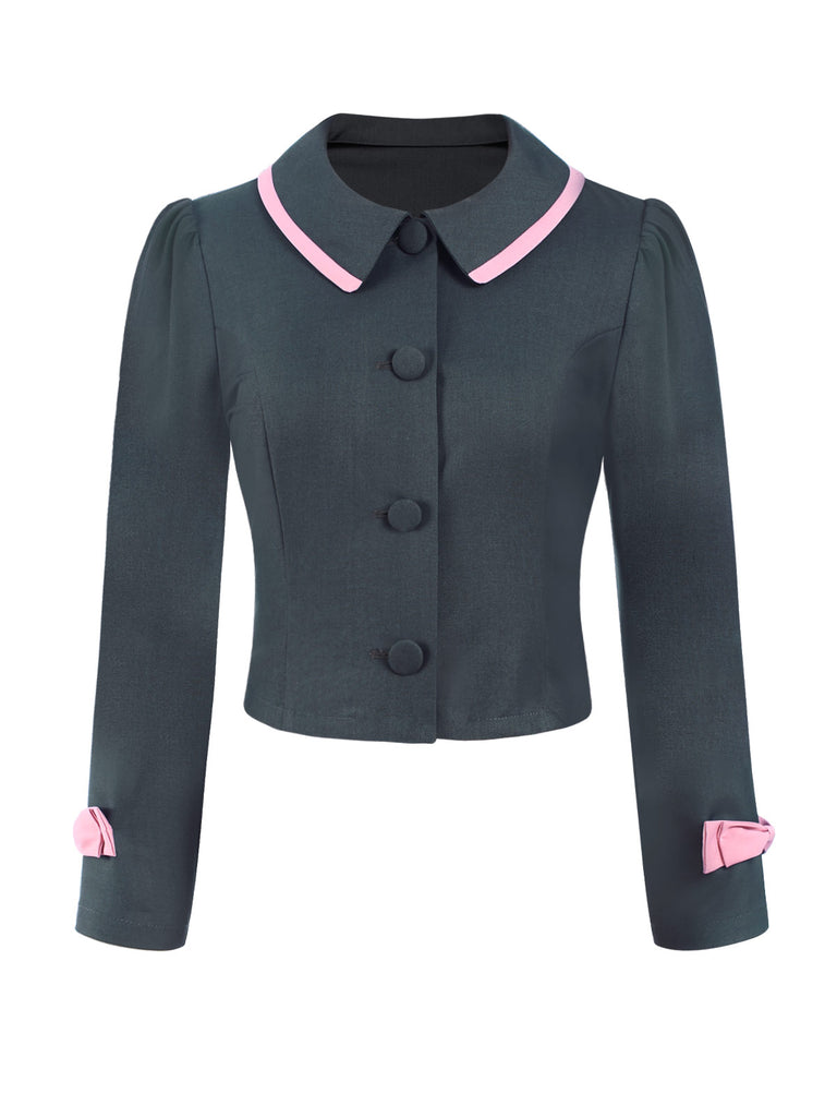 Dark Grey 1950s Lapel Bow Short Coat