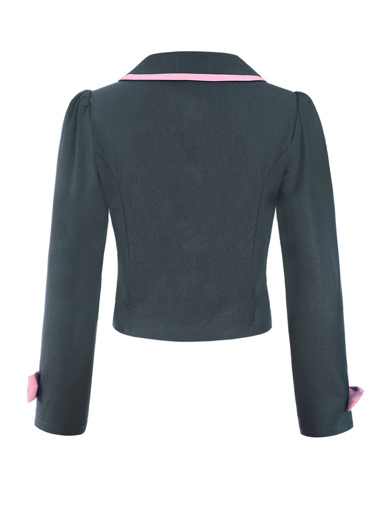 Dark Grey 1950s Lapel Bow Short Coat