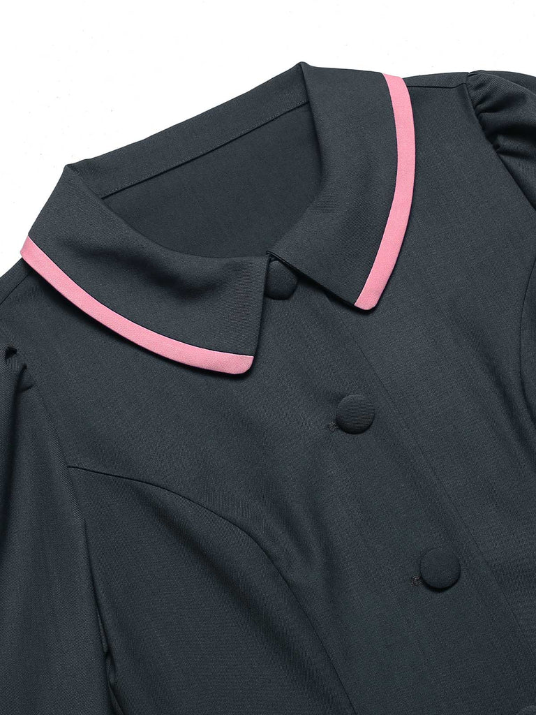 Dark Grey 1950s Lapel Bow Short Coat