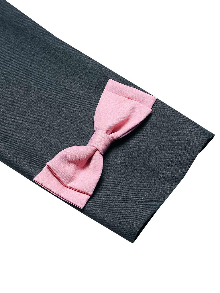 Dark Grey 1950s Lapel Bow Short Coat