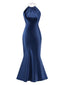 Dark Blue 1930s Satin Halter Mermaid Dress