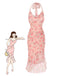 Pink 1930s Rose Silk Mesh Mermaid Dress