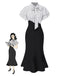 Black 1930s Dots Tie Neck Mermaid Dress