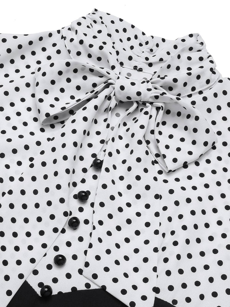 Black 1930s Dots Tie Neck Mermaid Dress