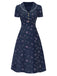 Pure Cotton Beige 1940s Puff Sleeves Floral Dress