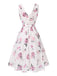 Pink 1940s Deep V-Neck Chiffon Rose Dress