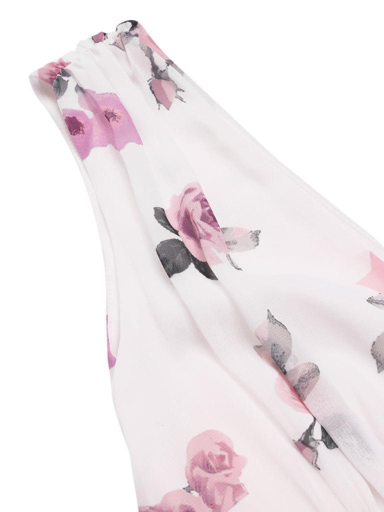 Pink 1940s Deep V-Neck Chiffon Rose Dress