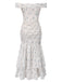 Blue 1930s Off-Shoulder Floral Ruffles Hem Dress